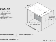 Minimalne wymiary wyspy kuchennej: 80x52,5 cm. Blat 3,6 cm, regulacja wysokości 85,3-86 cm.