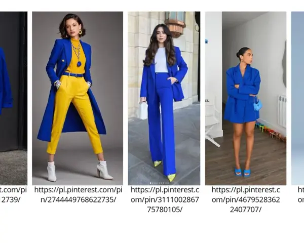 Eleganckie stylizacje w odcieniu **kolor chabrowy**. Garnitury, płaszcze i sukienki prezentują się niezwykle szykownie.